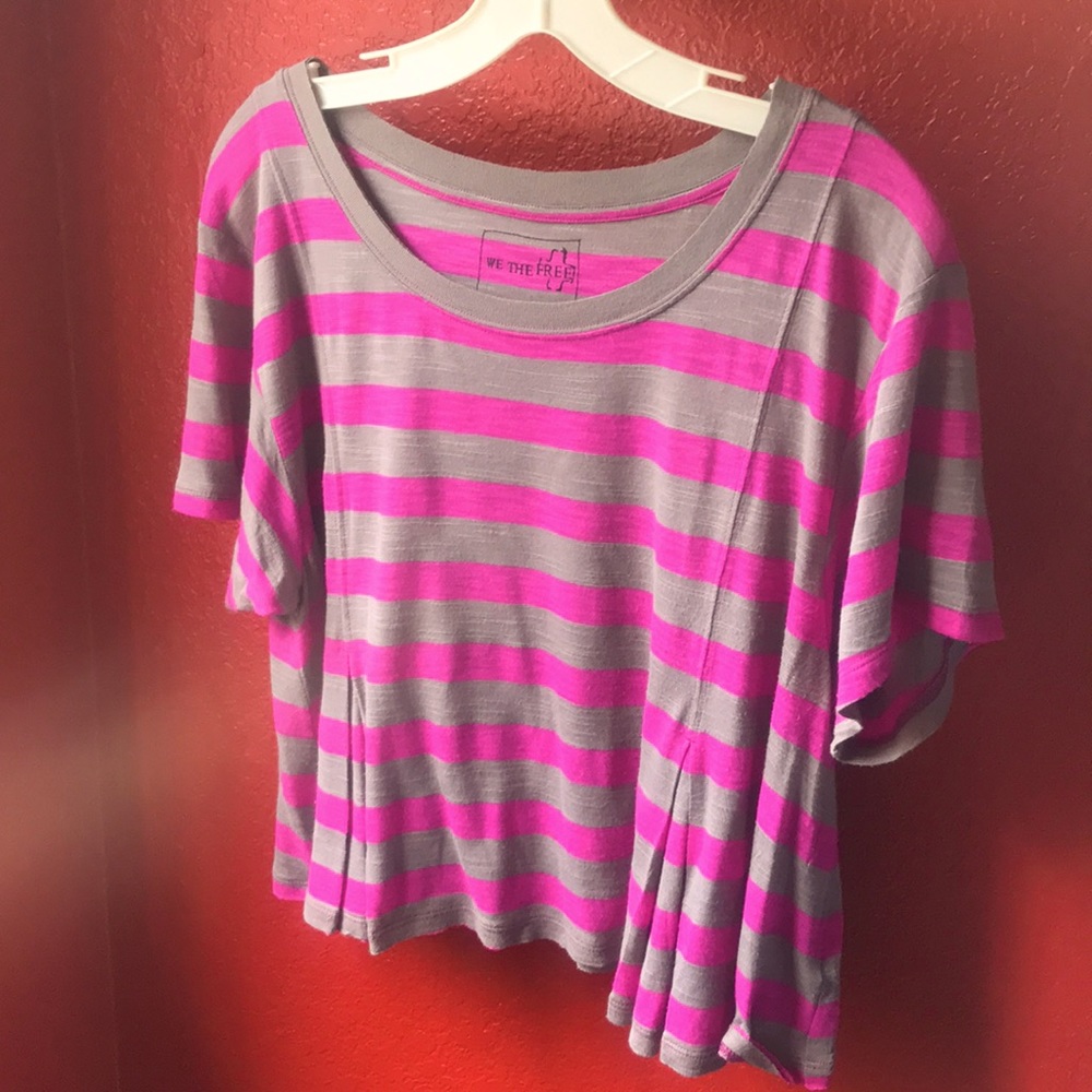 Pink and gray striped top